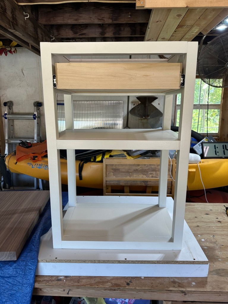 The cart frame with drawer box installed.